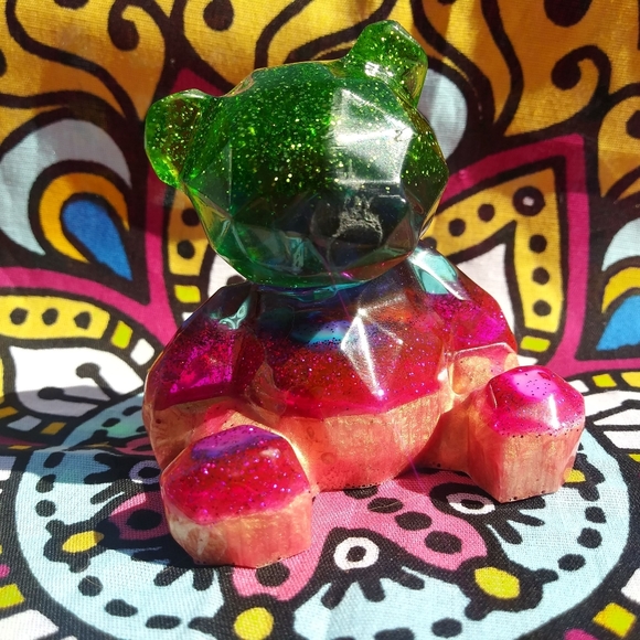 🧸SOLD🧸Teddy Bear Resin Sparkle Art Cute Gift Handmade Epoxy Artisan Bears - Picture 7 of 15